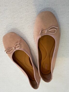 Born Blush Pink Suede Ballet Flats with Bow Accent
